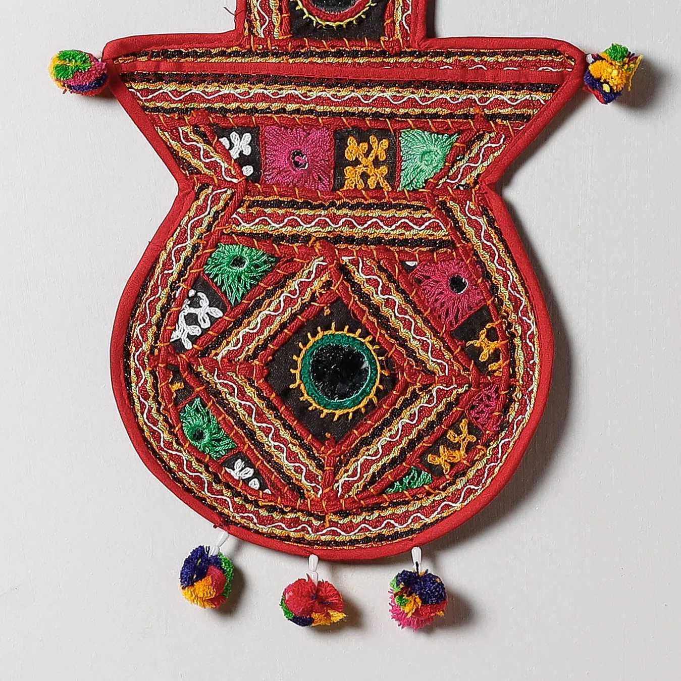 1 Pocket - Mirror Work Kutch Hand Embroidered Kalash Wall Hanging Letter Holder