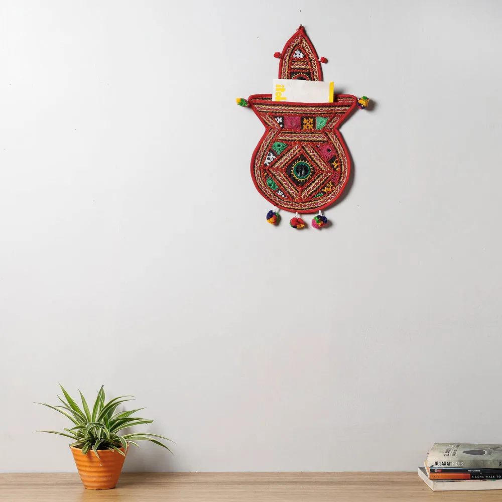 1 Pocket - Mirror Work Kutch Hand Embroidered Kalash Wall Hanging Letter Holder