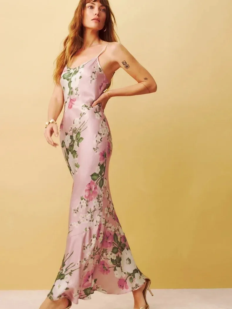 100% Silk Floral Print Slip Dress