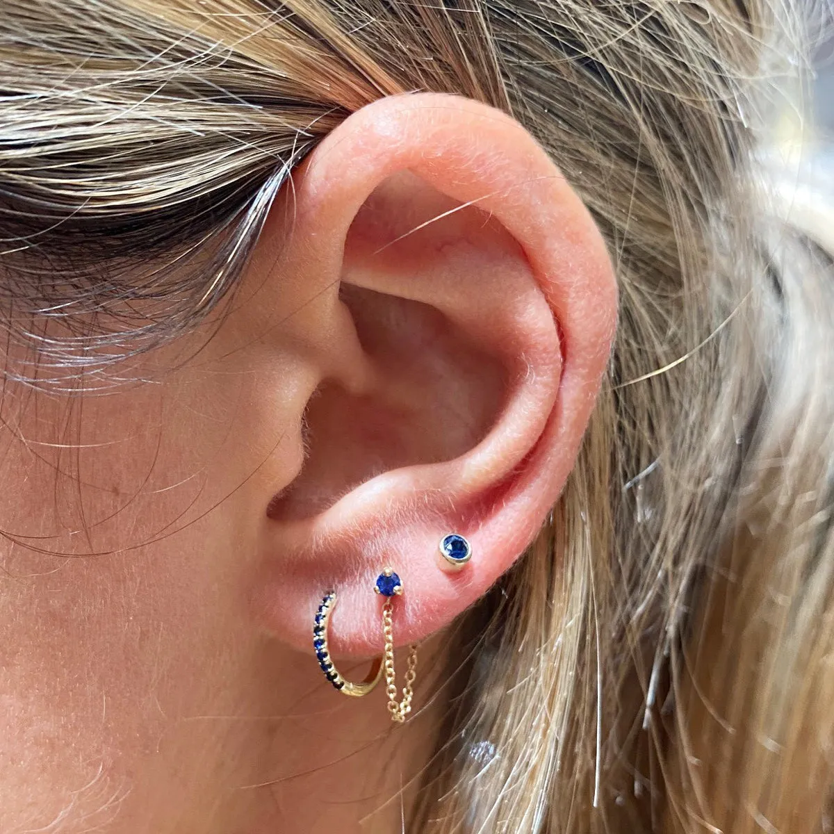 14k Blue Sapphire Bezel Studs
