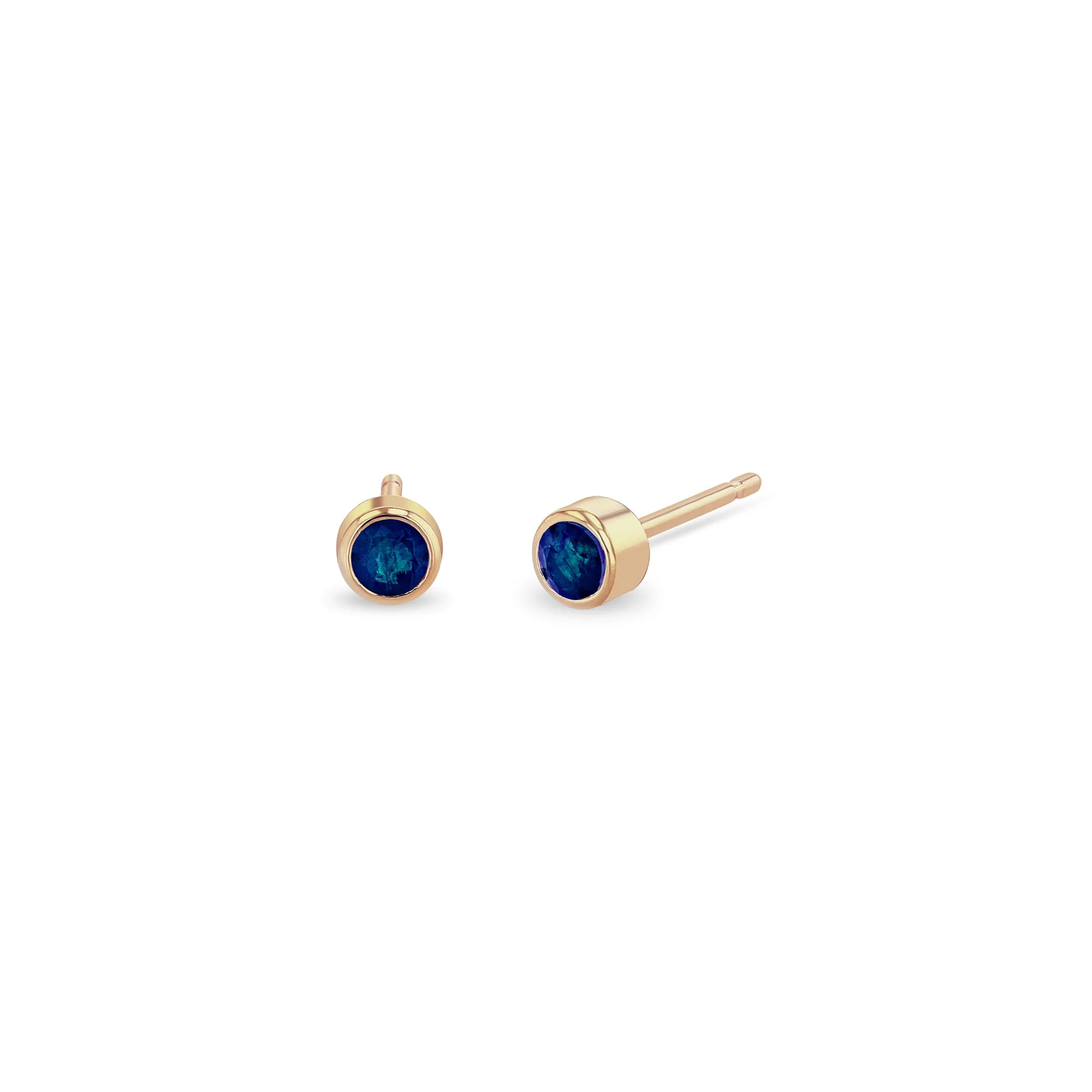 14k Blue Sapphire Bezel Studs