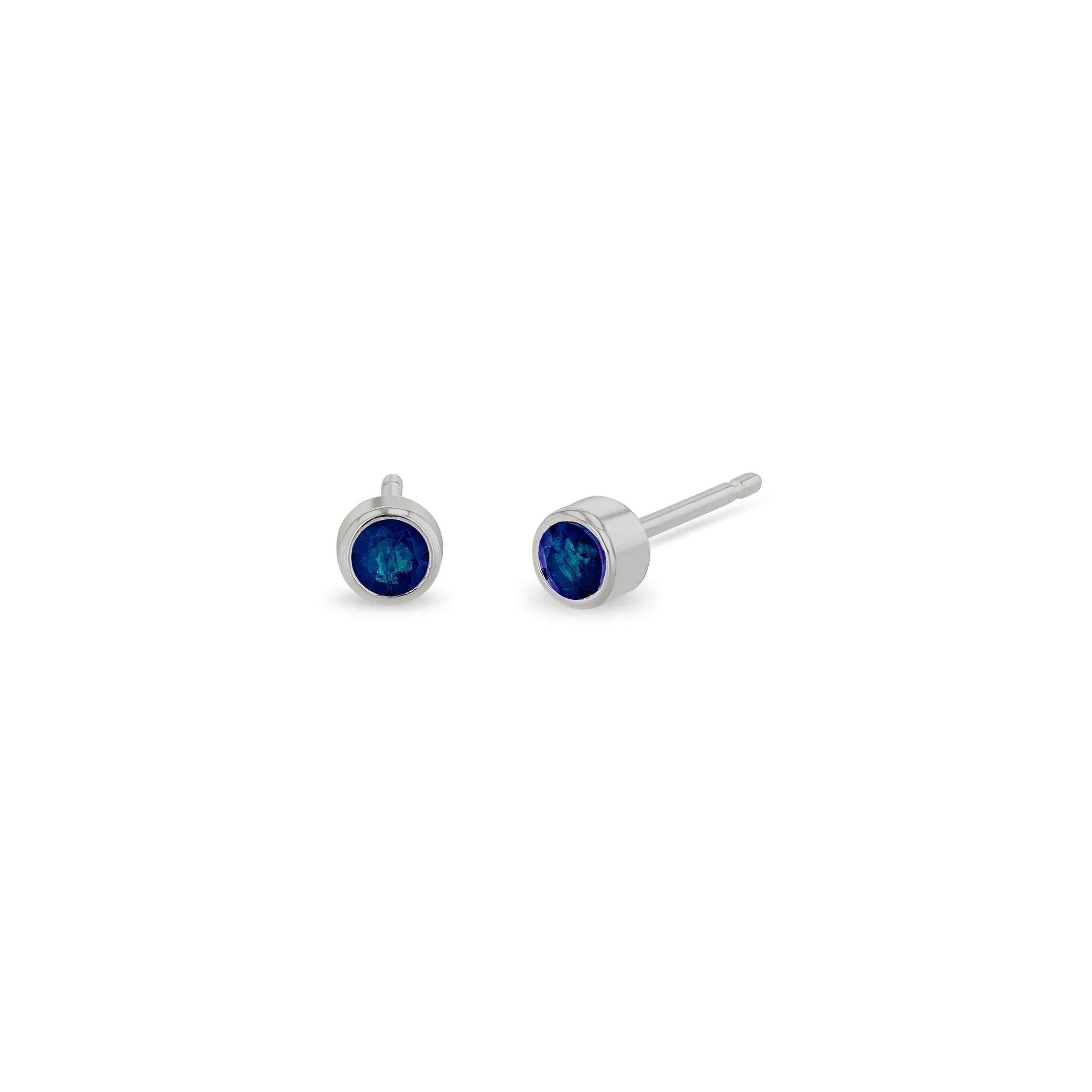14k Blue Sapphire Bezel Studs