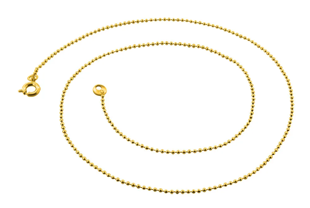 14K Gold Plated 22" Bead Brass Chain Necklace 1.20mm