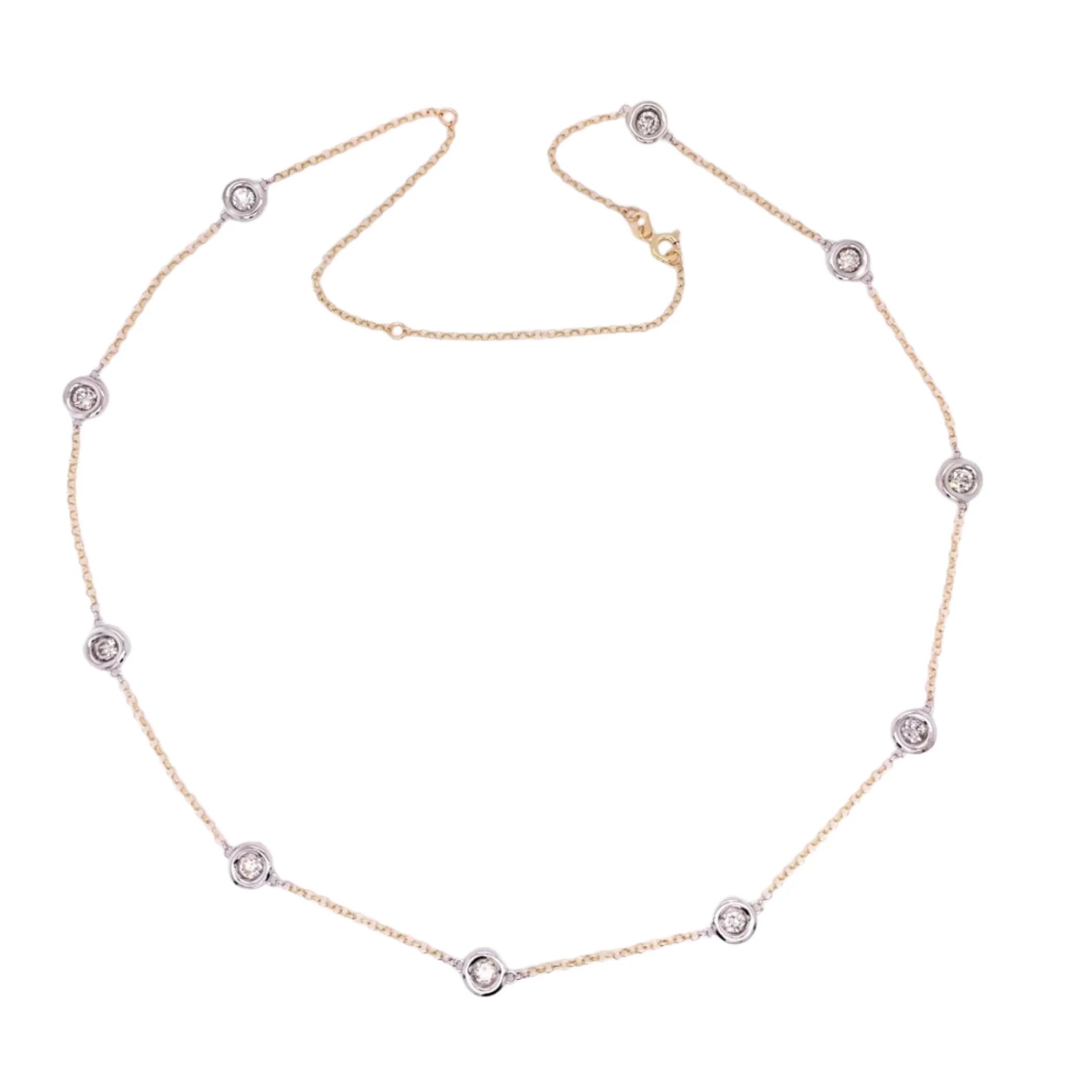 14K Two Tone Bezel Set Diamond Necklace