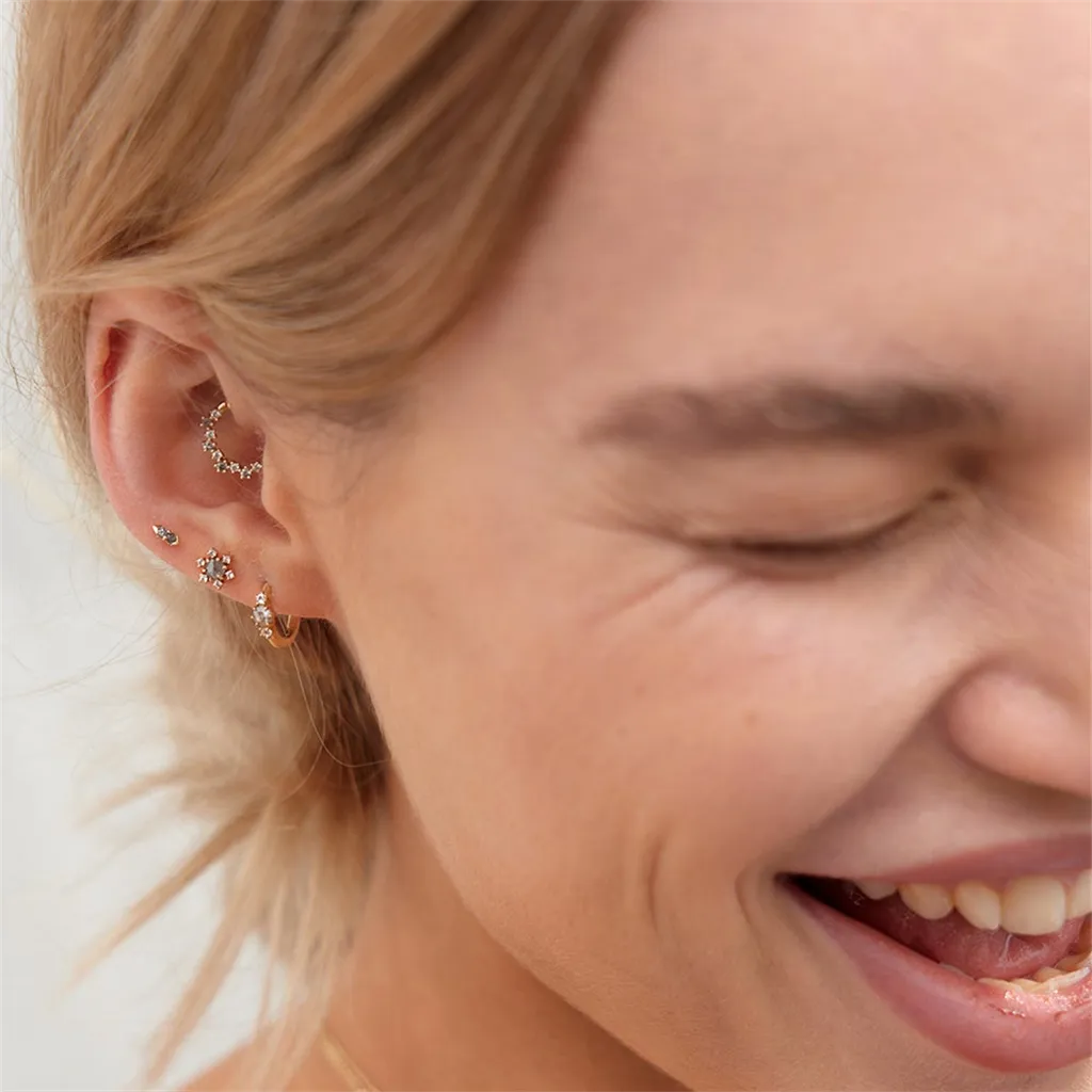 14K Yellow Gold 0.26ctw Gray Diamond & White Sapphire Huggie Hoop Earrings by Aurelie Gi
