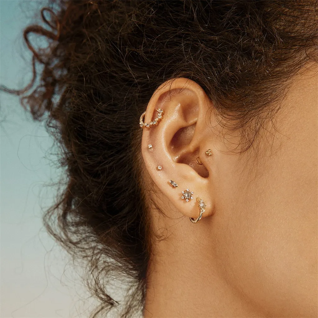 14K Yellow Gold 0.26ctw Gray Diamond & White Sapphire Huggie Hoop Earrings by Aurelie Gi
