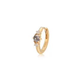 14K Yellow Gold 0.26ctw Gray Diamond & White Sapphire Huggie Hoop Earrings by Aurelie Gi