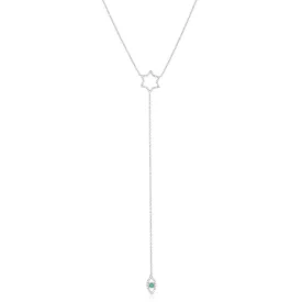 18K White Gold Diamond and Emerald Star of David Evil Eye Pendant Necklace