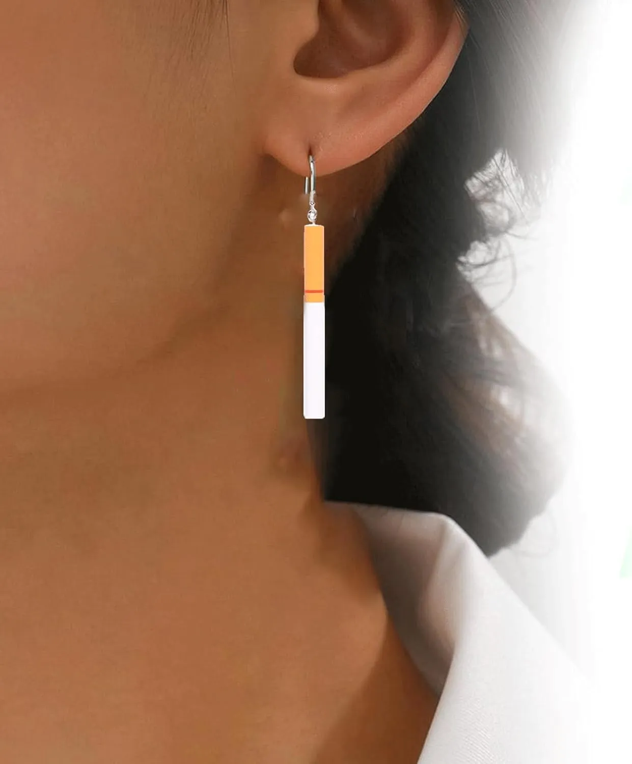 2 Pairs Cigarette Earrings, Unisex Funny Dangle Drop Earrings, Cool Wacky Lifelike Cigarette Earrings, Punk Asymmetrical Party Earrings, Exaggerated Ear Decors for Party Festival Women Jewelry
