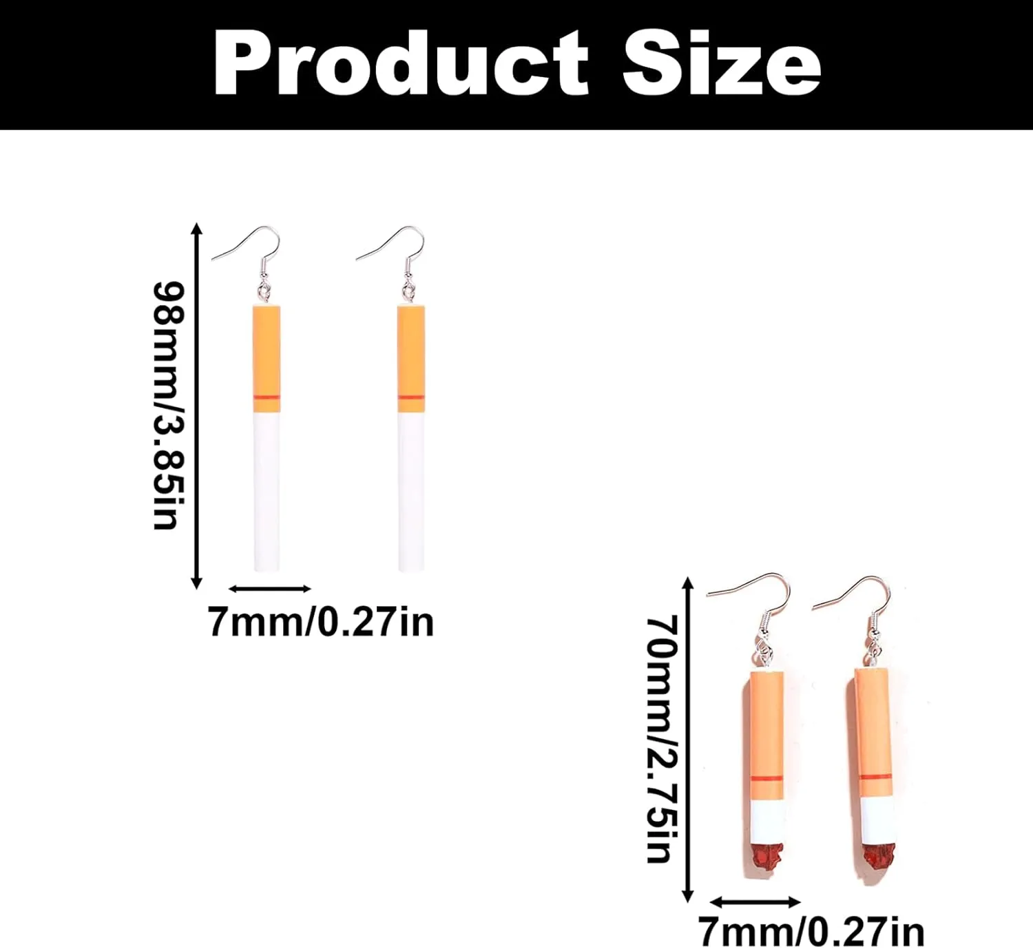 2 Pairs Cigarette Earrings, Unisex Funny Dangle Drop Earrings, Cool Wacky Lifelike Cigarette Earrings, Punk Asymmetrical Party Earrings, Exaggerated Ear Decors for Party Festival Women Jewelry
