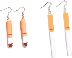 2 Pairs Cigarette Earrings, Unisex Funny Dangle Drop Earrings, Cool Wacky Lifelike Cigarette Earrings, Punk Asymmetrical Party Earrings, Exaggerated Ear Decors for Party Festival Women Jewelry