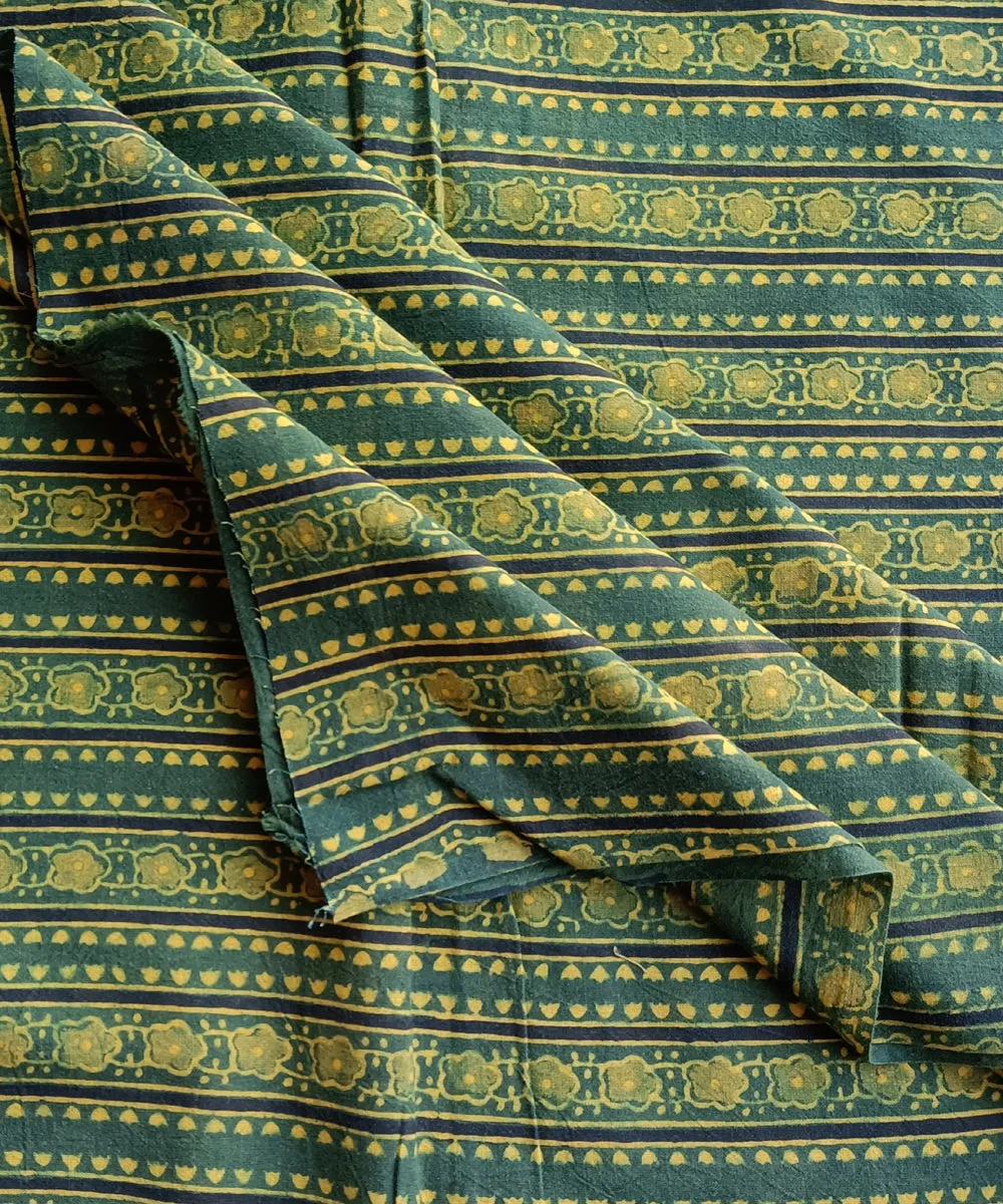 2.5 m Yellow green handspun handwoven cotton ajrakh print kurta material