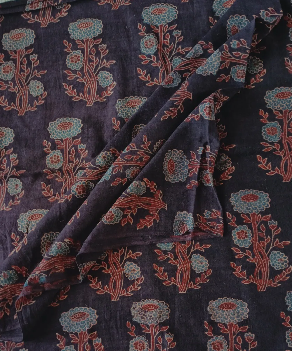 2.5m Black red blue handspun handwoven ajrakh cotton kurta material