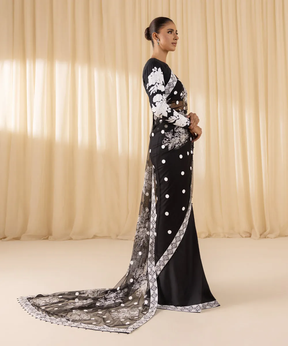 3 Piece -  Embroidered Net Saree