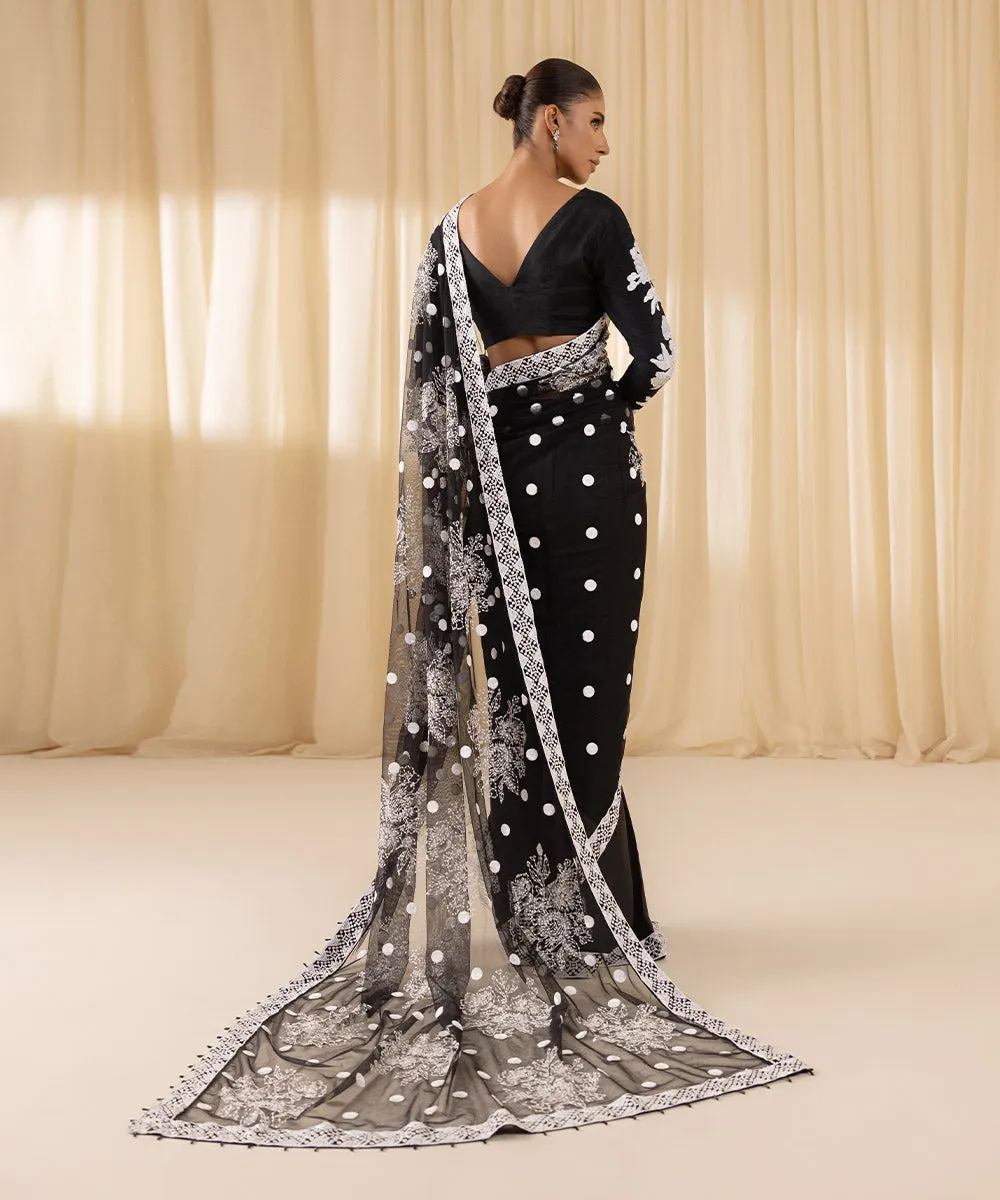 3 Piece -  Embroidered Net Saree