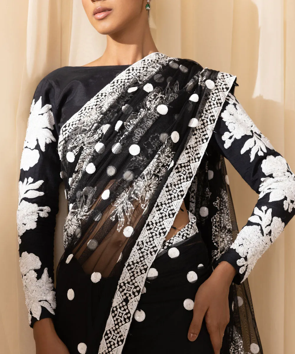 3 Piece -  Embroidered Net Saree