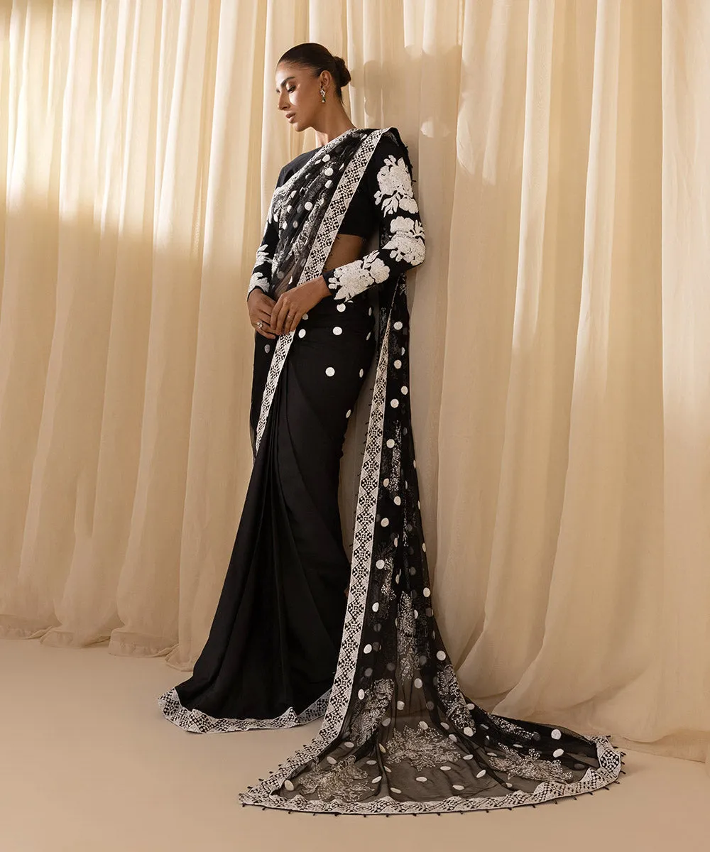 3 Piece -  Embroidered Net Saree