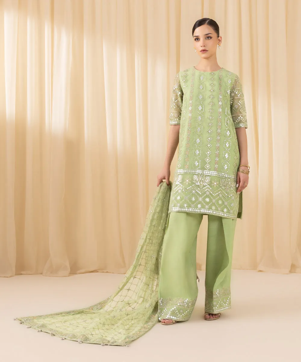 3 Piece -  Embroidered Organza Suit