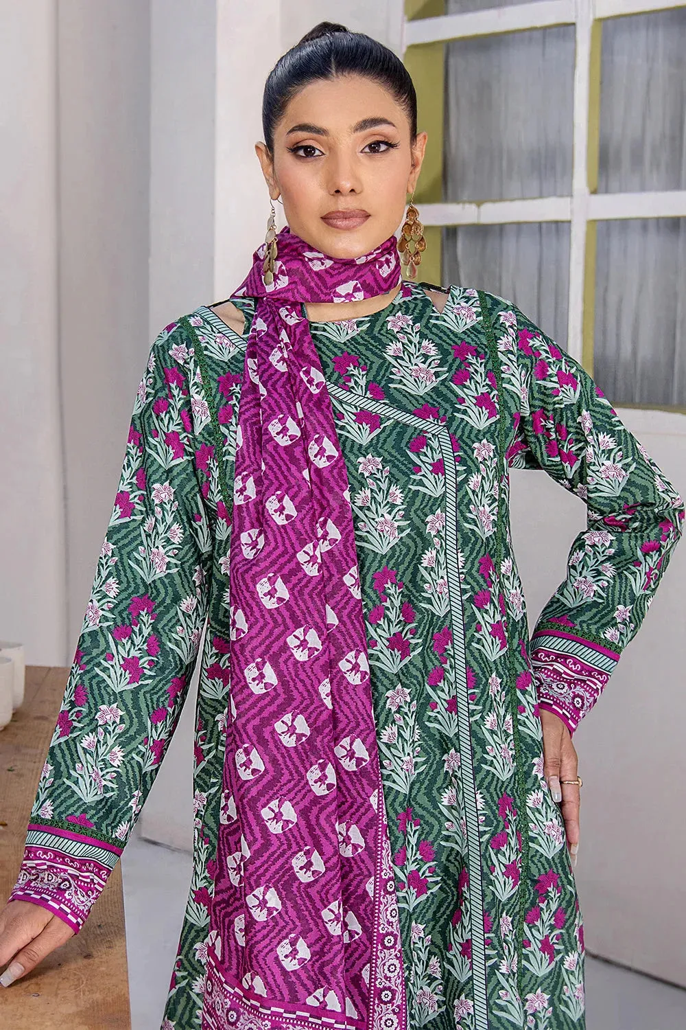 3PC Printed Unstitched Lawn Suit KLA-2708 Green