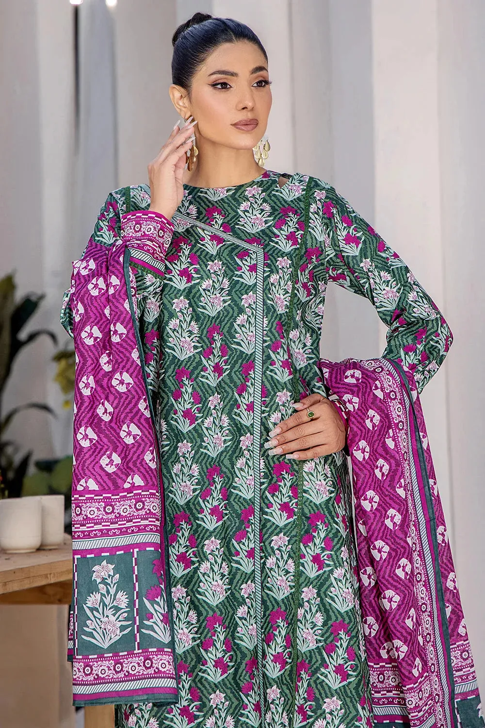 3PC Printed Unstitched Lawn Suit KLA-2708 Green
