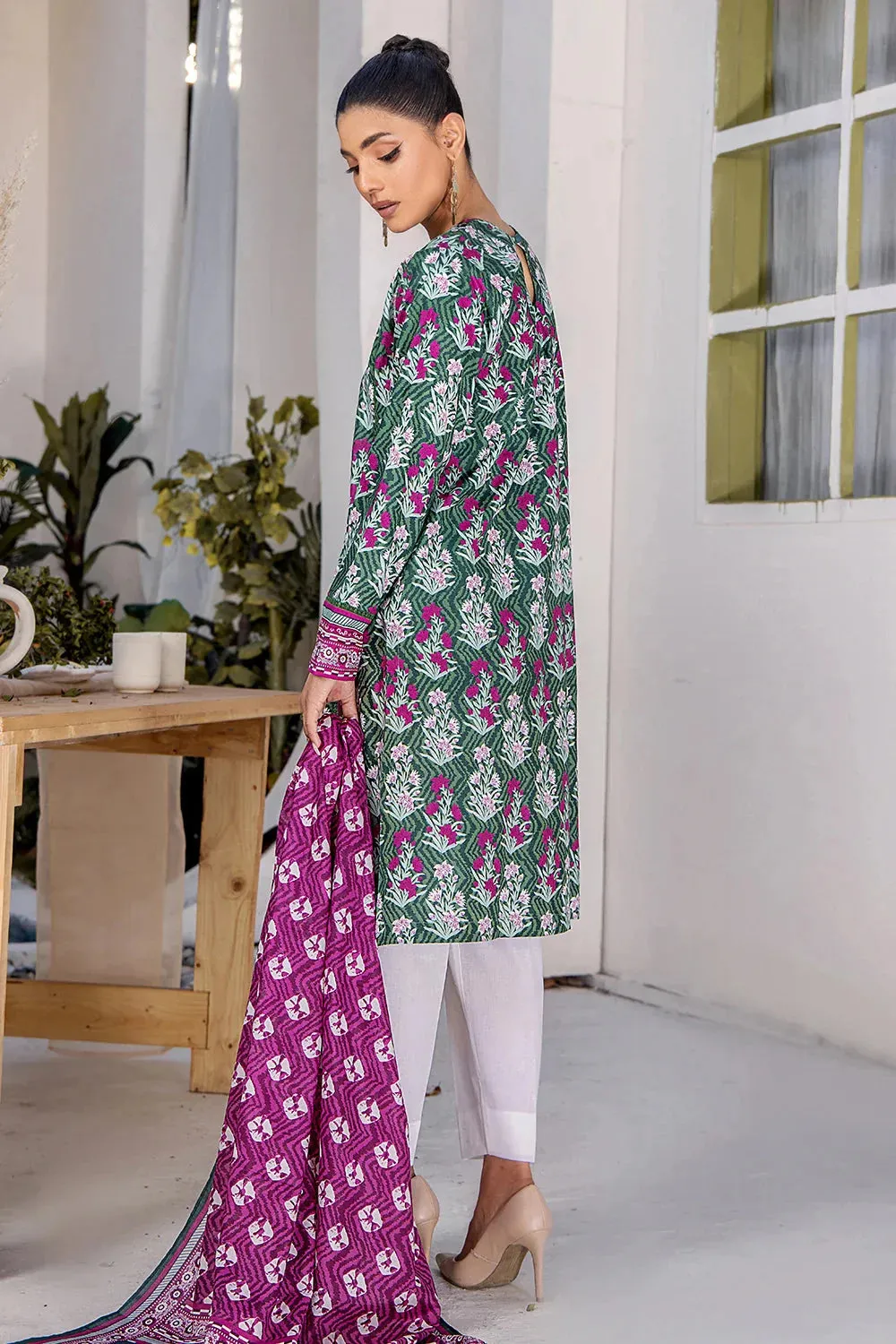 3PC Printed Unstitched Lawn Suit KLA-2708 Green