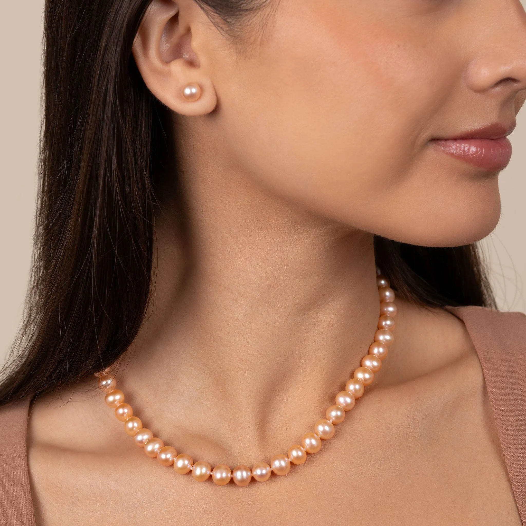 7.5-8.0 mm 16 Inch AA  Pink to Peach Freshwater Pearl Necklace