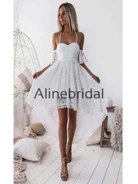 A-line Charming Lace Straps High-Low Homecoming Dresses HD100