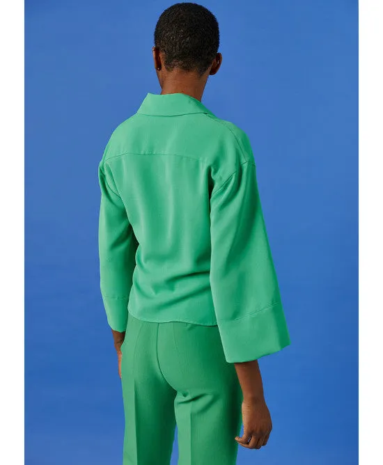 Access Green Blouse With Front Pleats