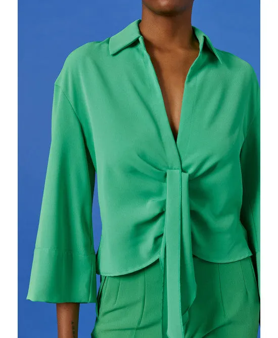 Access Green Blouse With Front Pleats