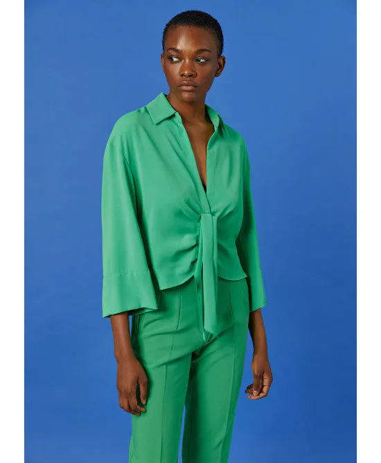 Access Green Blouse With Front Pleats