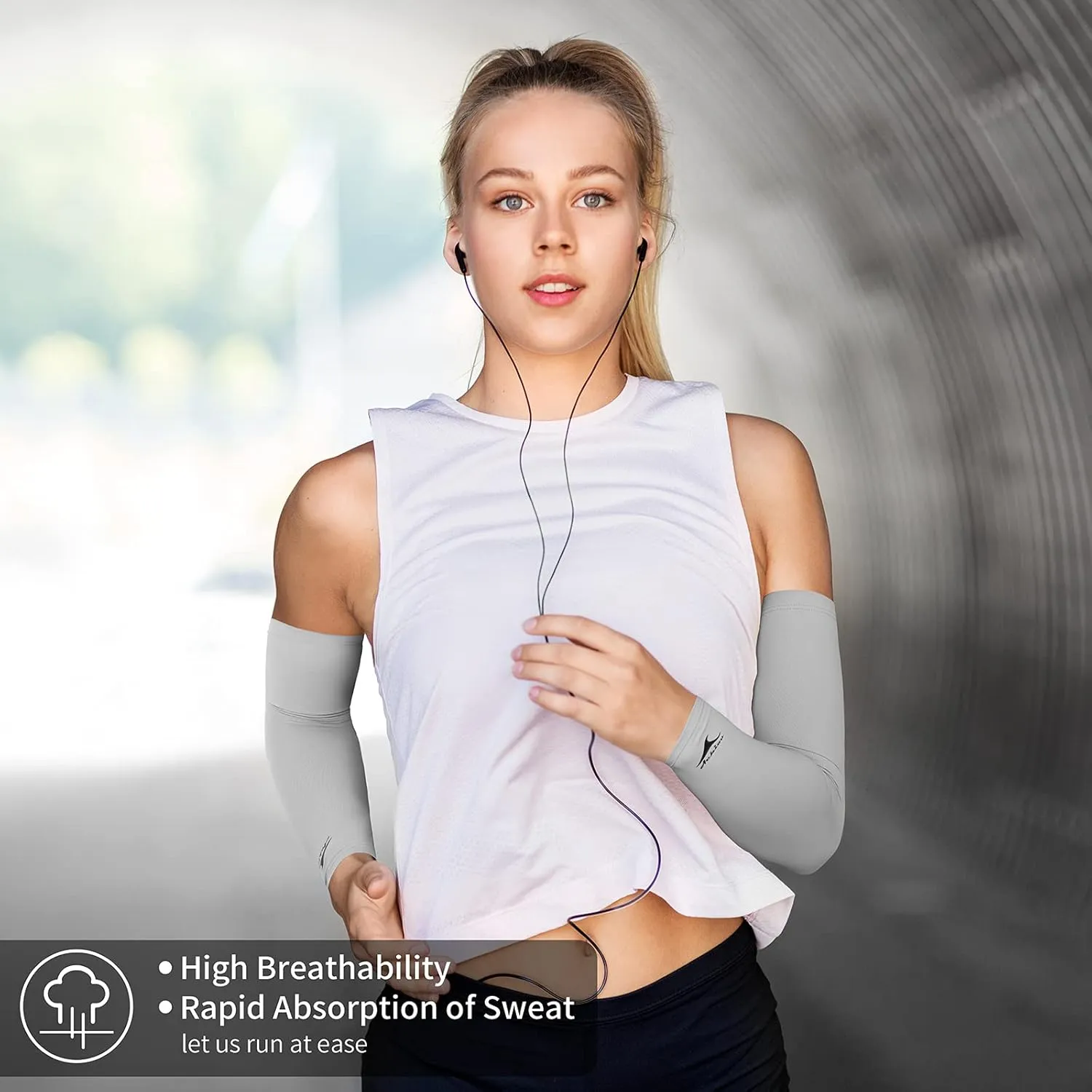 Achiou Cooling Ice Silk Arm Sleeves, Summer UV Sun Protection Compression Sleeves UPF 50  for Women Volleyball Youth Sports