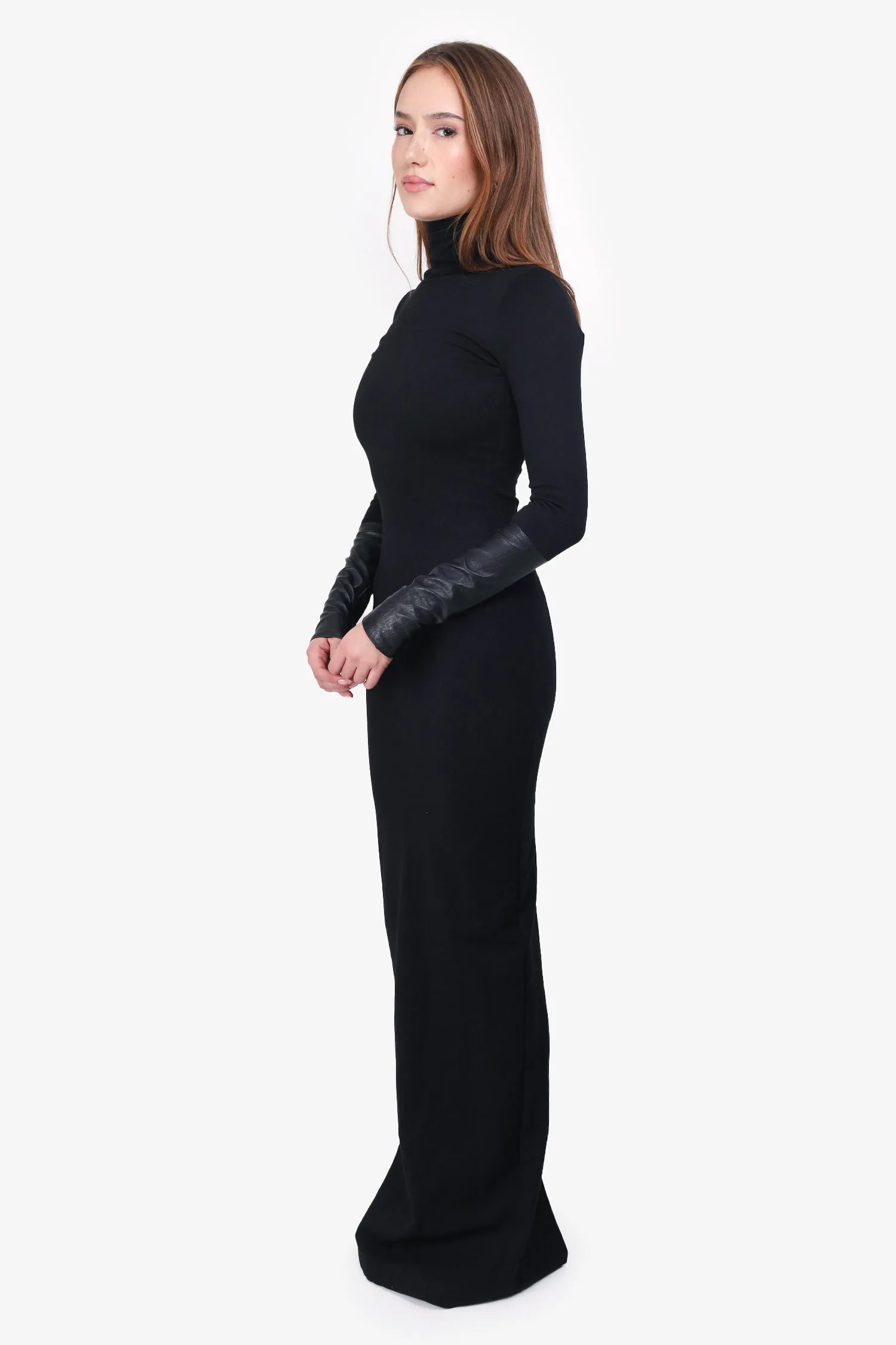 AD Collections Black Leather Sleeve Maxi Dress Size 0