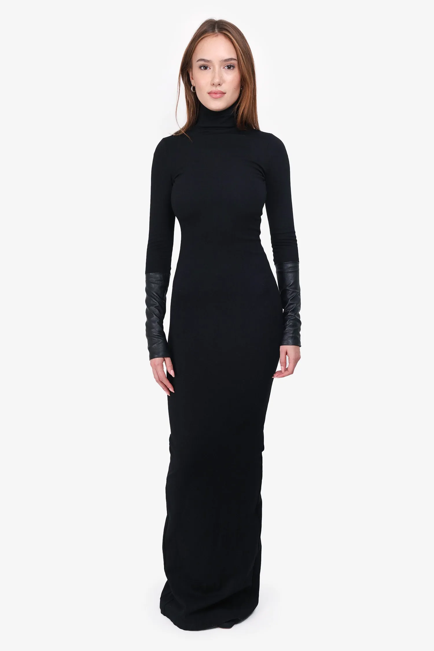 AD Collections Black Leather Sleeve Maxi Dress Size 0