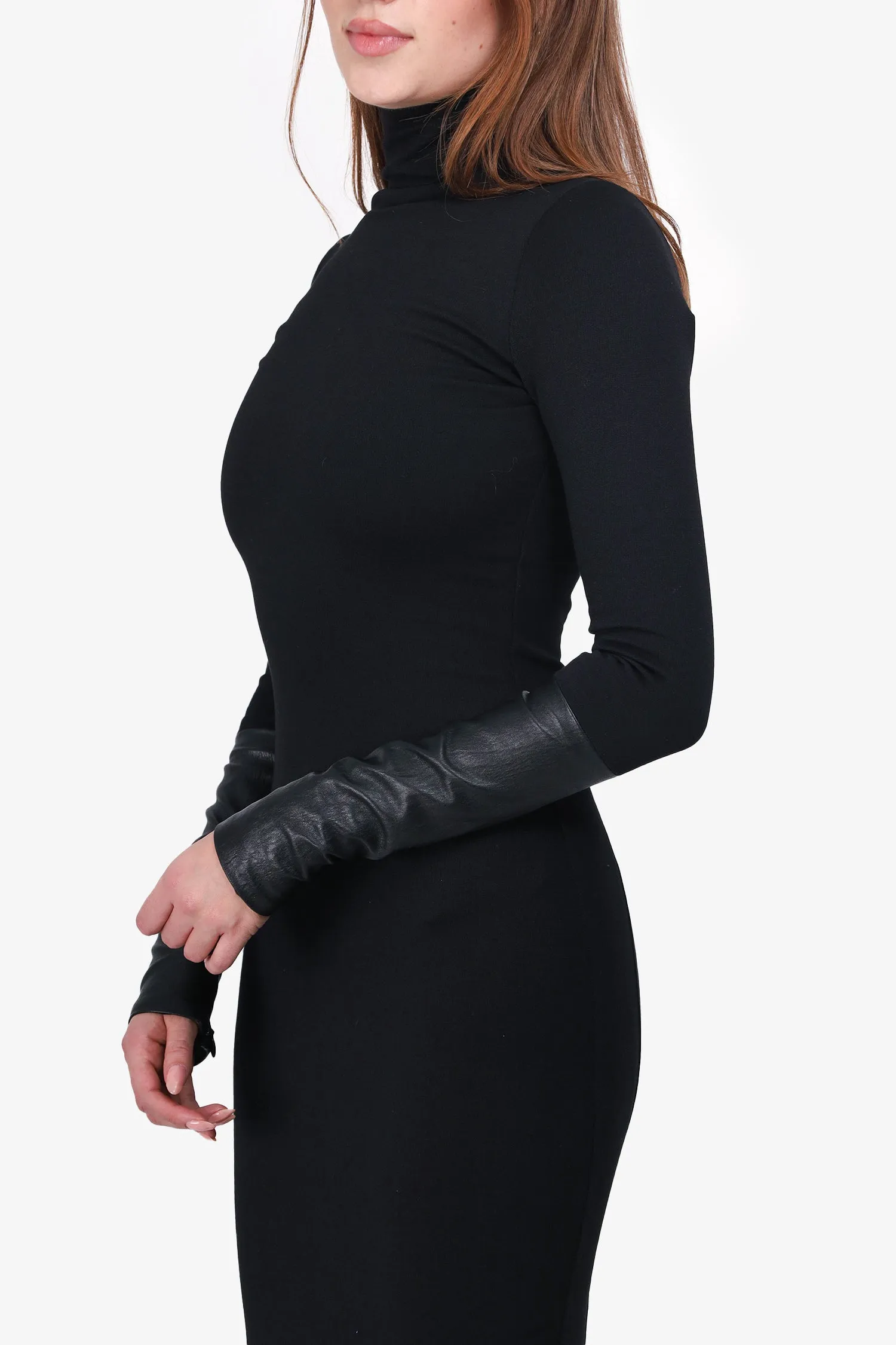AD Collections Black Leather Sleeve Maxi Dress Size 0