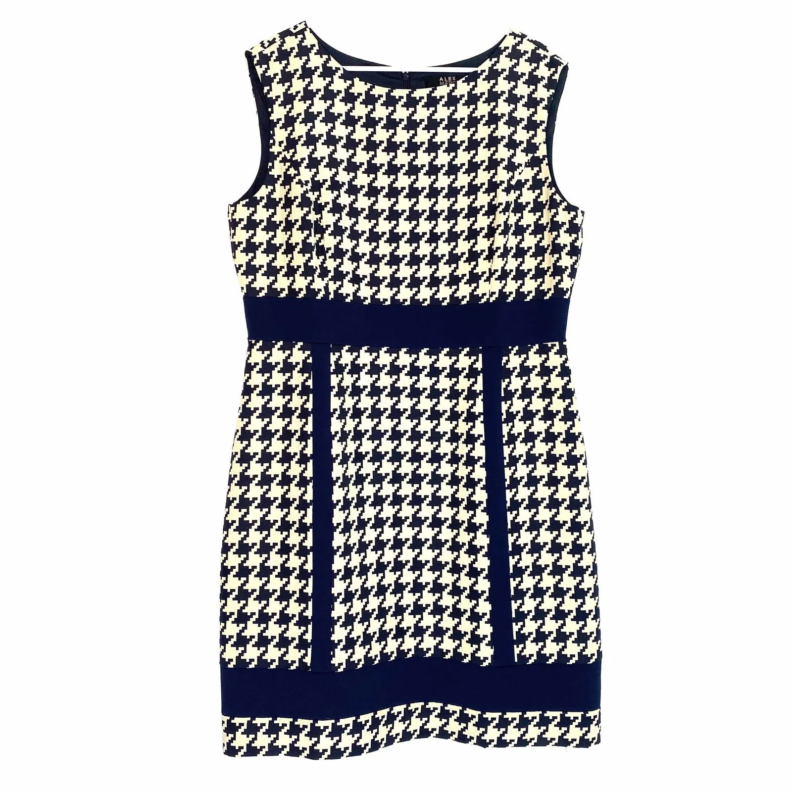Alex Marie Women Size 16 Dress Beige Blue Houndstooth Knee Length