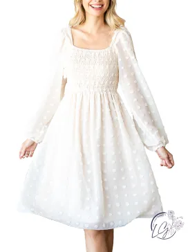 Elegant Alpine Breeze Swiss Dot Chiffon Dress with Flattering Fit and Feminine Flair