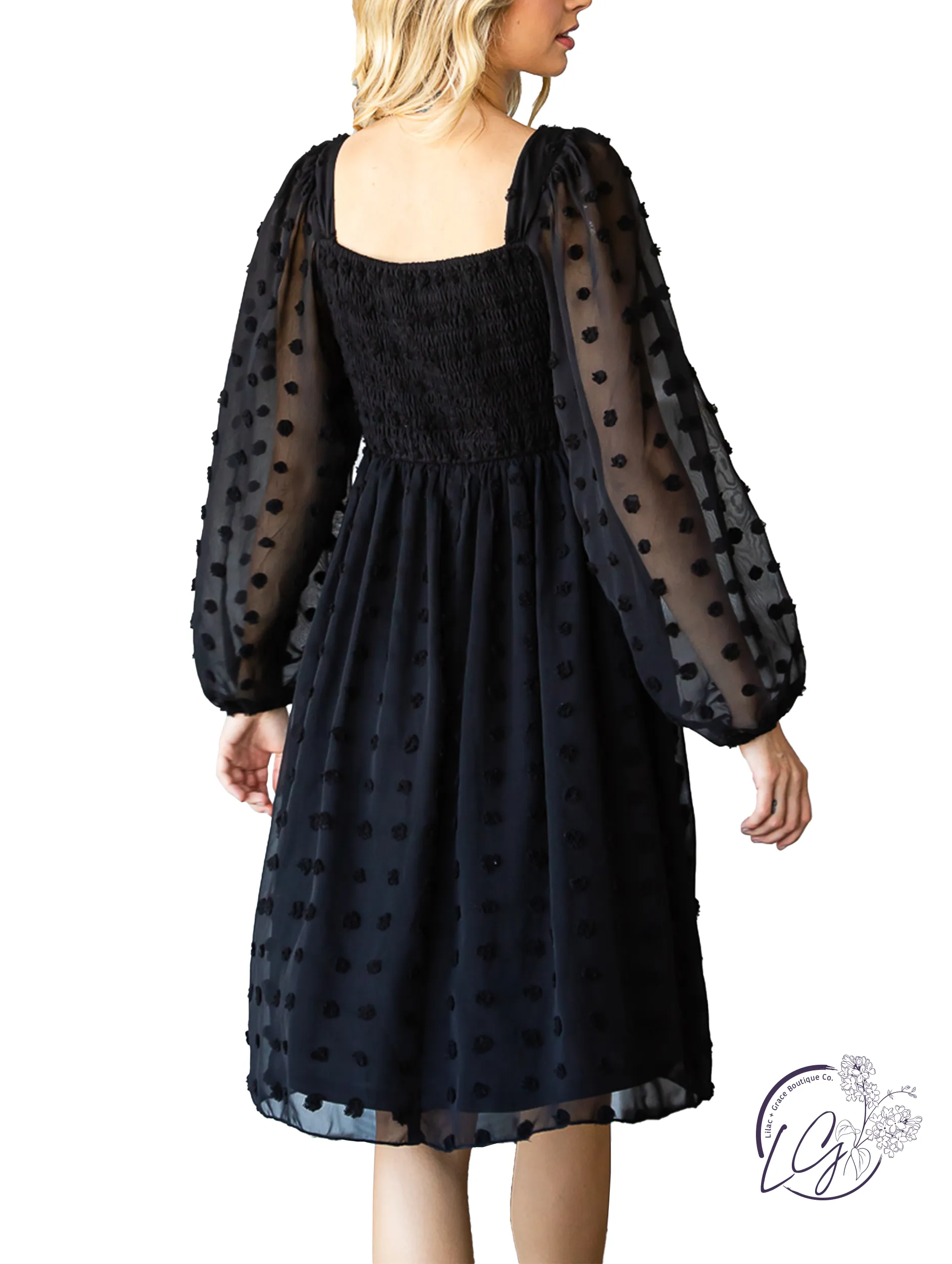 Elegant Alpine Breeze Swiss Dot Chiffon Dress with Flattering Fit and Feminine Flair
