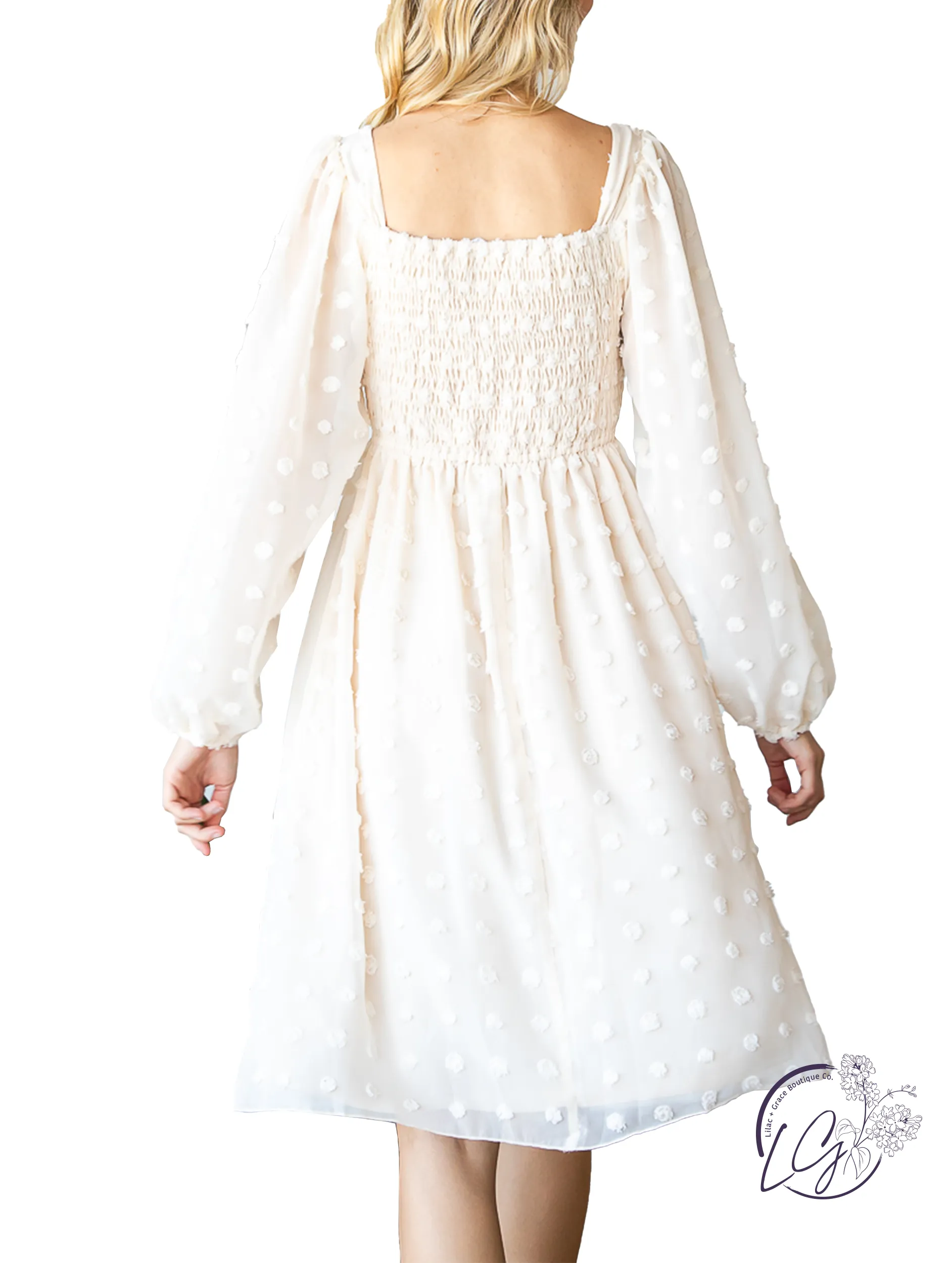 Elegant Alpine Breeze Swiss Dot Chiffon Dress with Flattering Fit and Feminine Flair