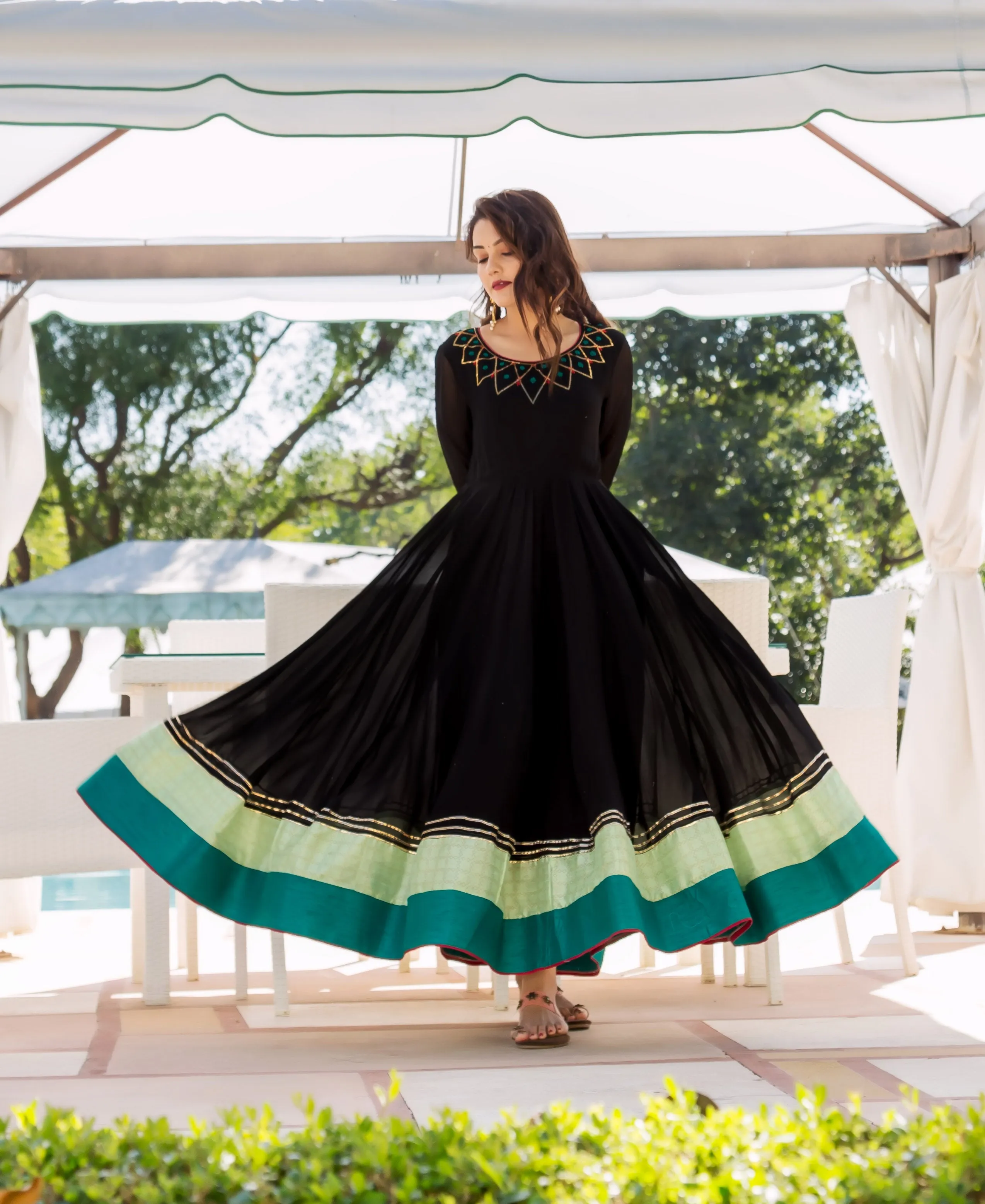 Aswi Black and Lime Anarkali Dress