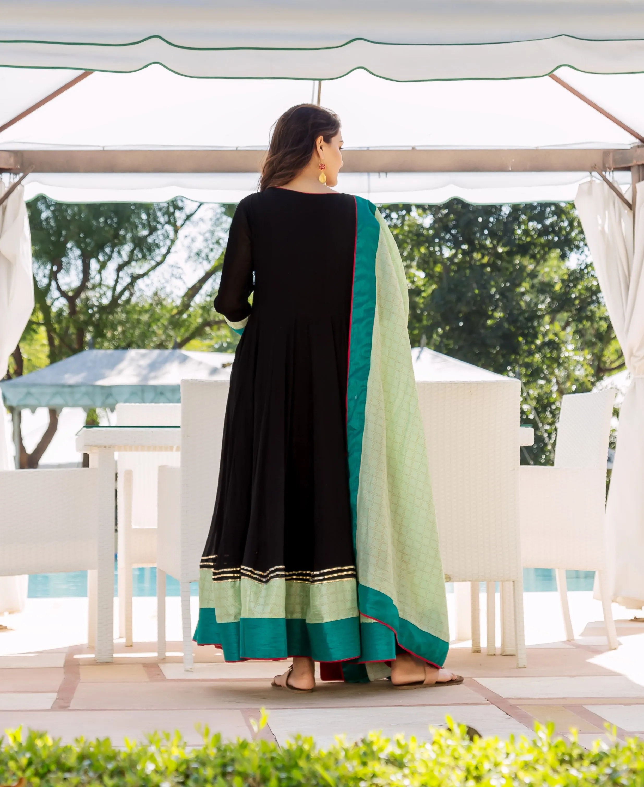 Aswi Black and Lime Anarkali Dress