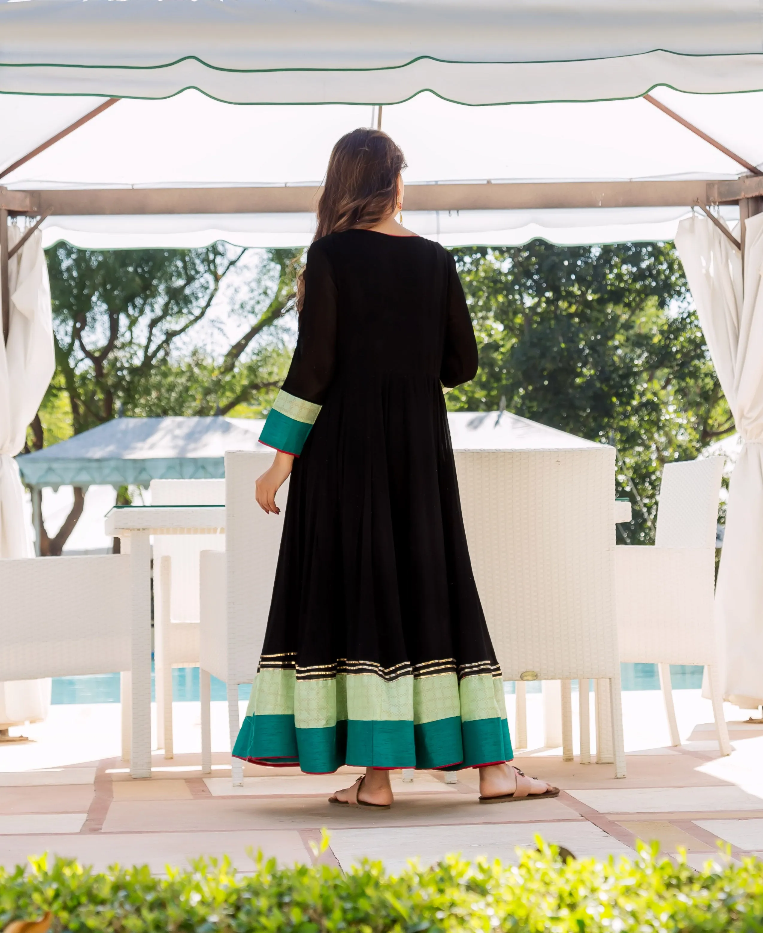 Aswi Black and Lime Anarkali Dress