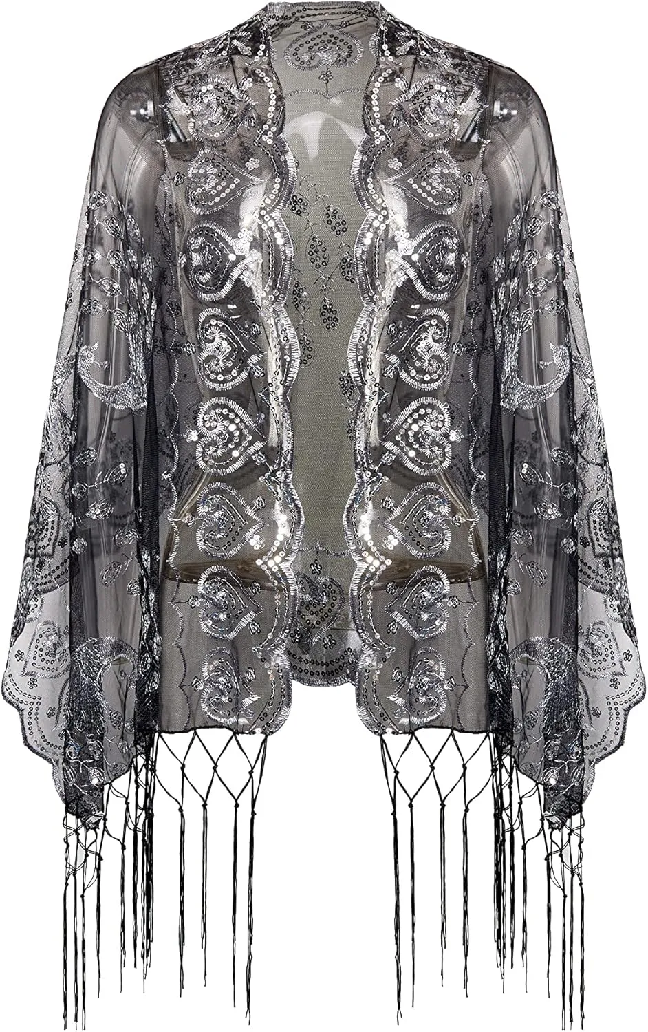 BABEYOND 1920s Sequined Shawl Wraps for Women Fringed Evening Cape Wedding Bridal Shawl Scarf for Evening Dresses Party