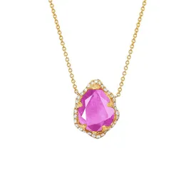 Baby Queen Water Drop Pink Sapphire Necklace with Full Pavé Halo