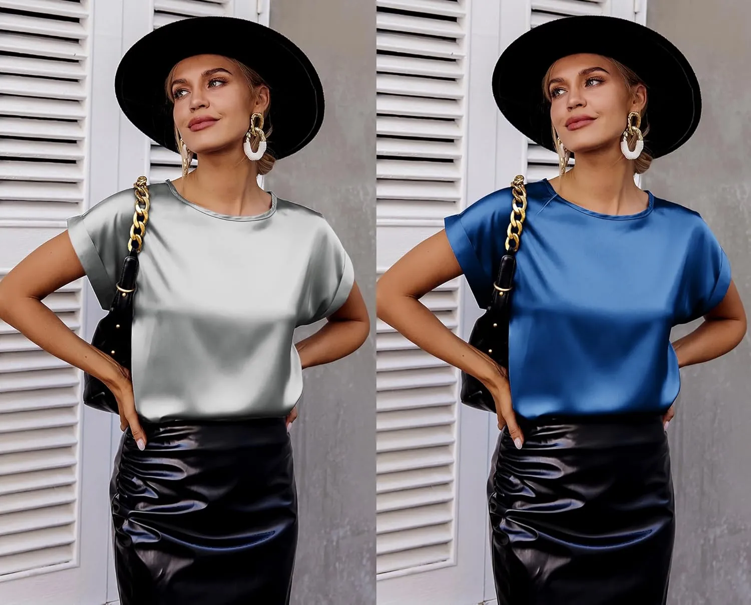 Beyove Women's Short Sleeve Pullover Blouses Satin Silk Shirts Casual Loose Elegant Work Tunic Tops