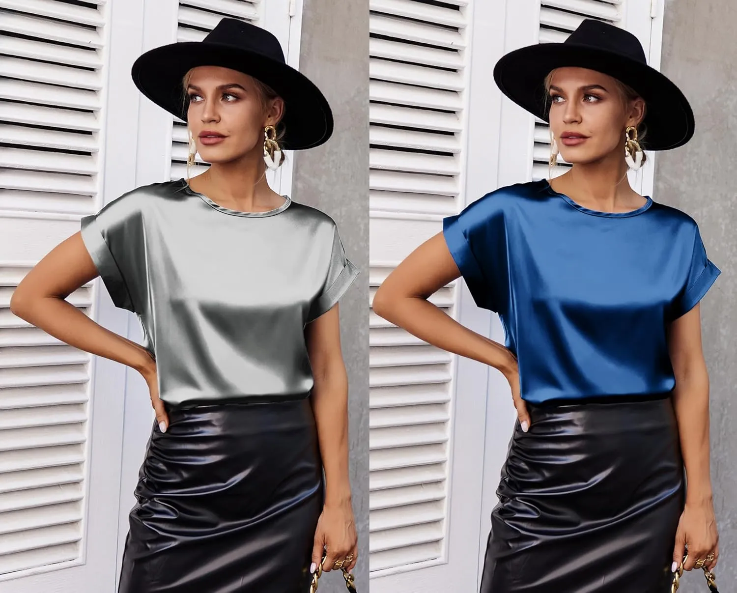 Beyove Women's Short Sleeve Pullover Blouses Satin Silk Shirts Casual Loose Elegant Work Tunic Tops
