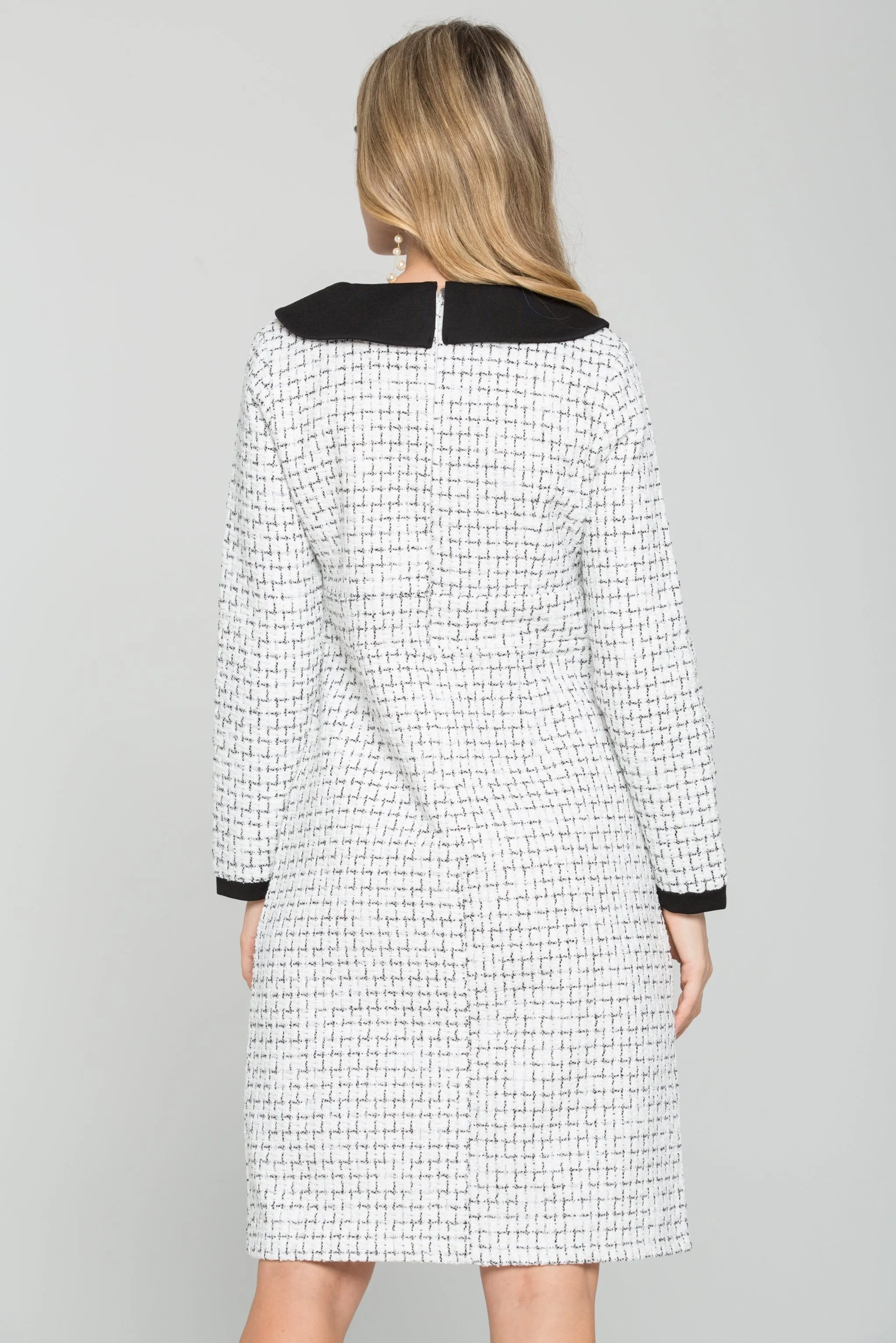 Black and White Tweed Full Sleeves Blazer Dress
