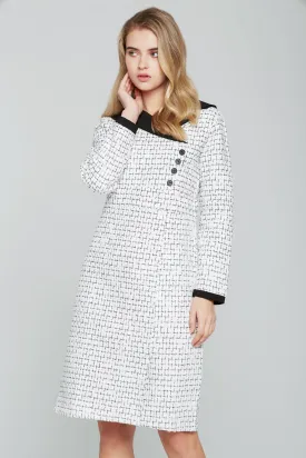 Black and White Tweed Full Sleeves Blazer Dress