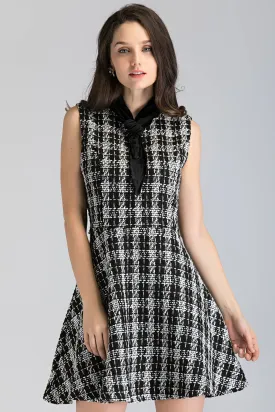 Black and White Tweed Sleeveless Midi Dress