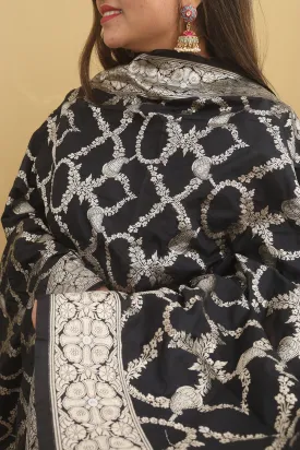 Black Banarasi Silk Sona Roopa Dupatta