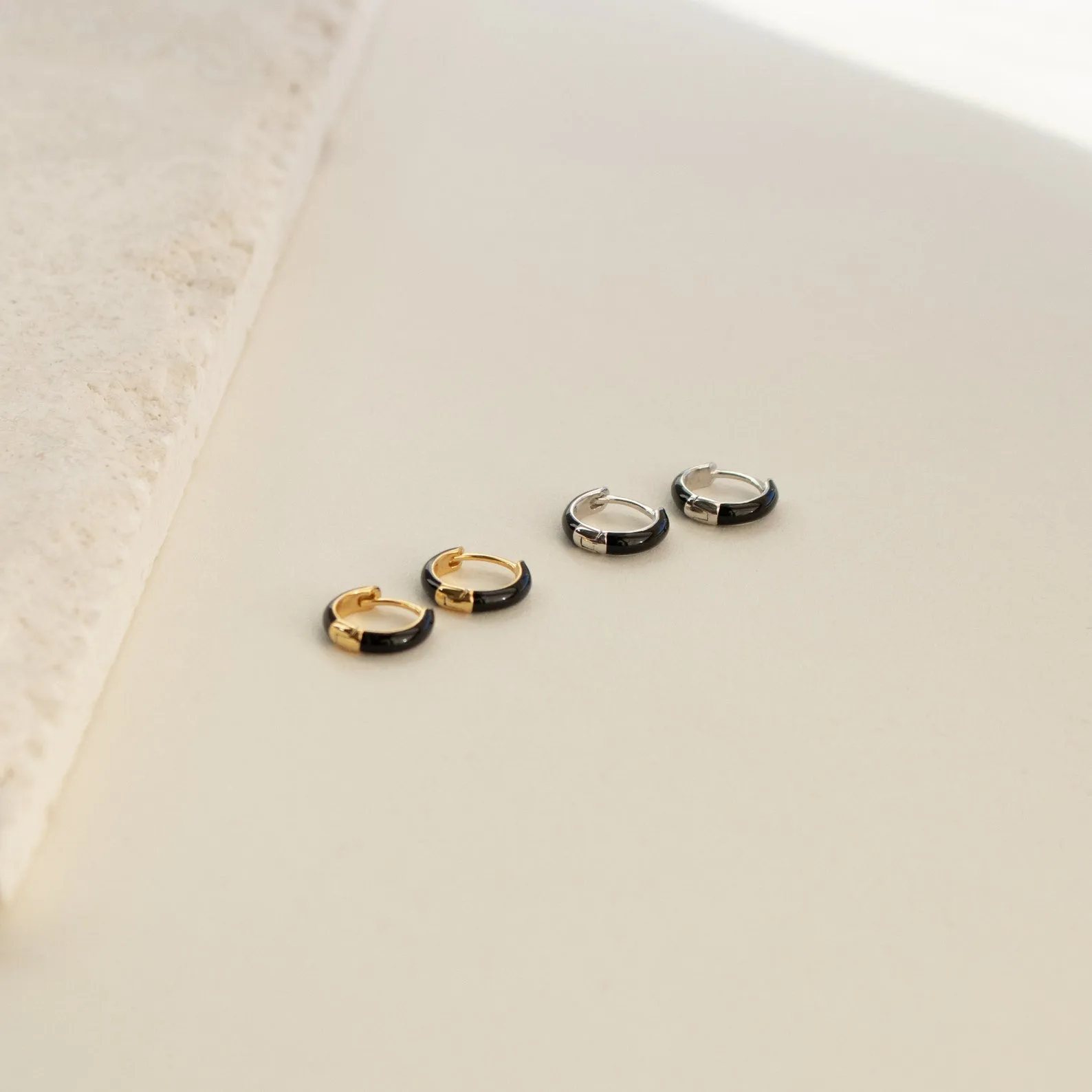 Black Enamel Huggies